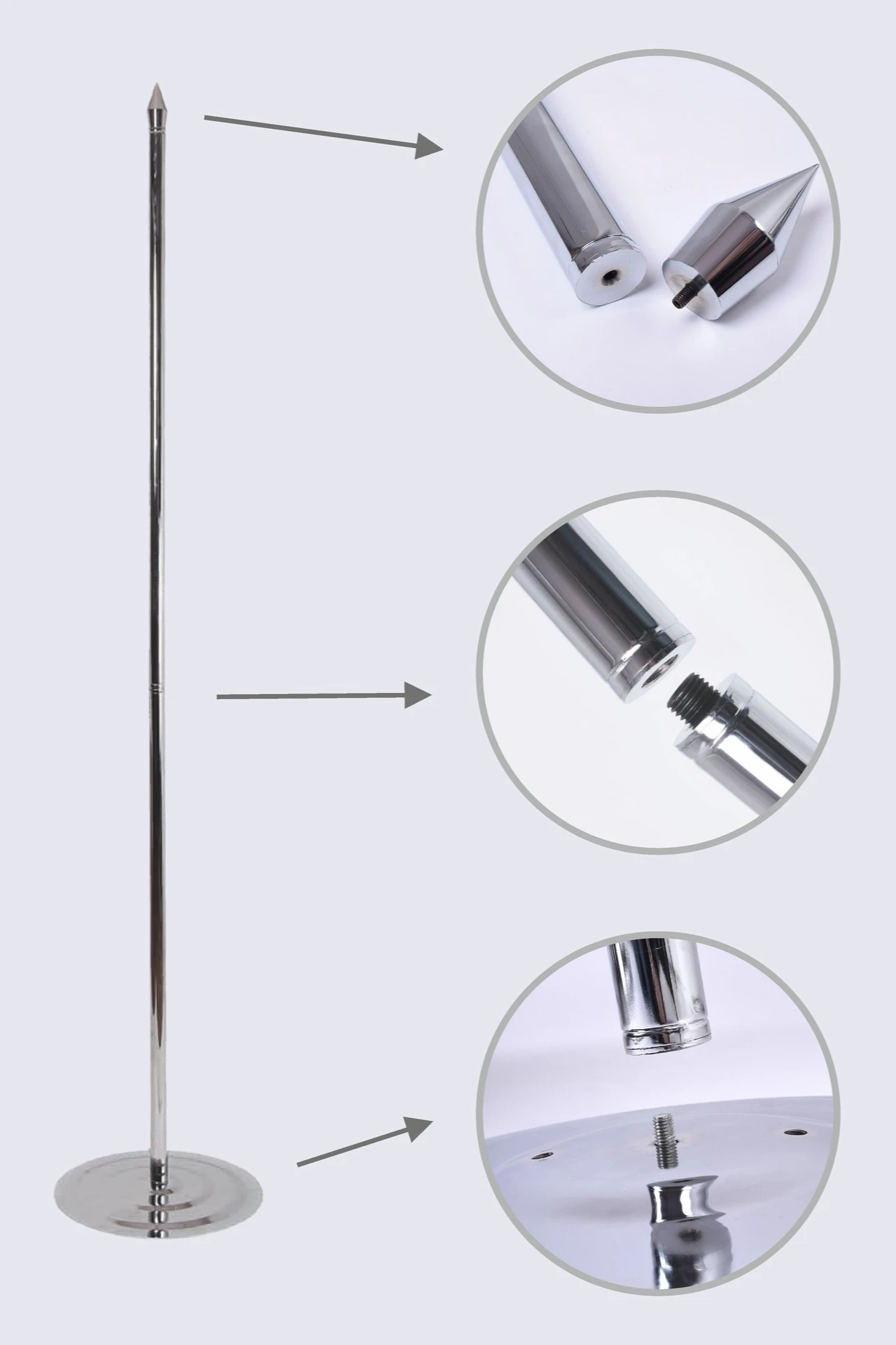 Floor Flag Stand with Decorative Round Base – Silver Finish